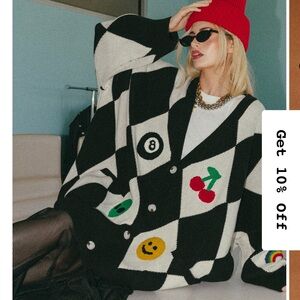 Dressed in LALA Icon Behavior Patched Oversized Cotton Blend Cardigan